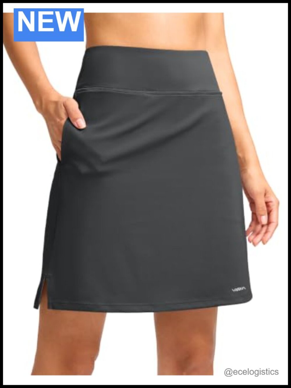 High Waisted Stretchy Skort with Pockets 18 Inseam Knee Length